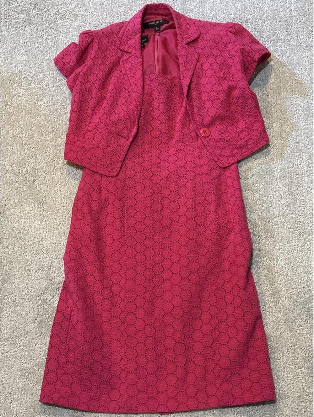 Nine West Pink Eyelet Dress with Matching Short Sleeve Jacket